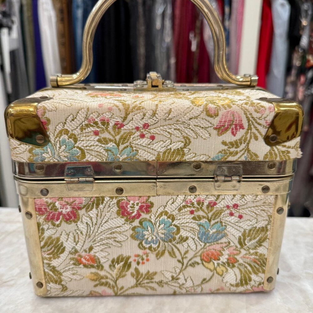 Vintage DELILL Tapestry Train-Case/Box Purse Made in Italy, 1950s/1960s